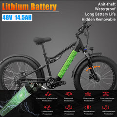 GS10 Battery, 48V 14.5AH with 8 Protection,Lithium Batteries for Electric Bike