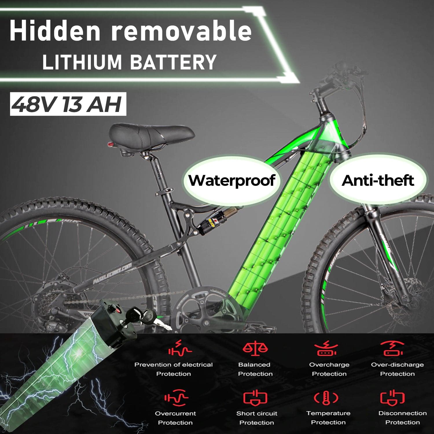 G9 GS9 GS9Plus Battery, 48V,13AH with 8 Protection,Lithium Batteries for Electric Bike